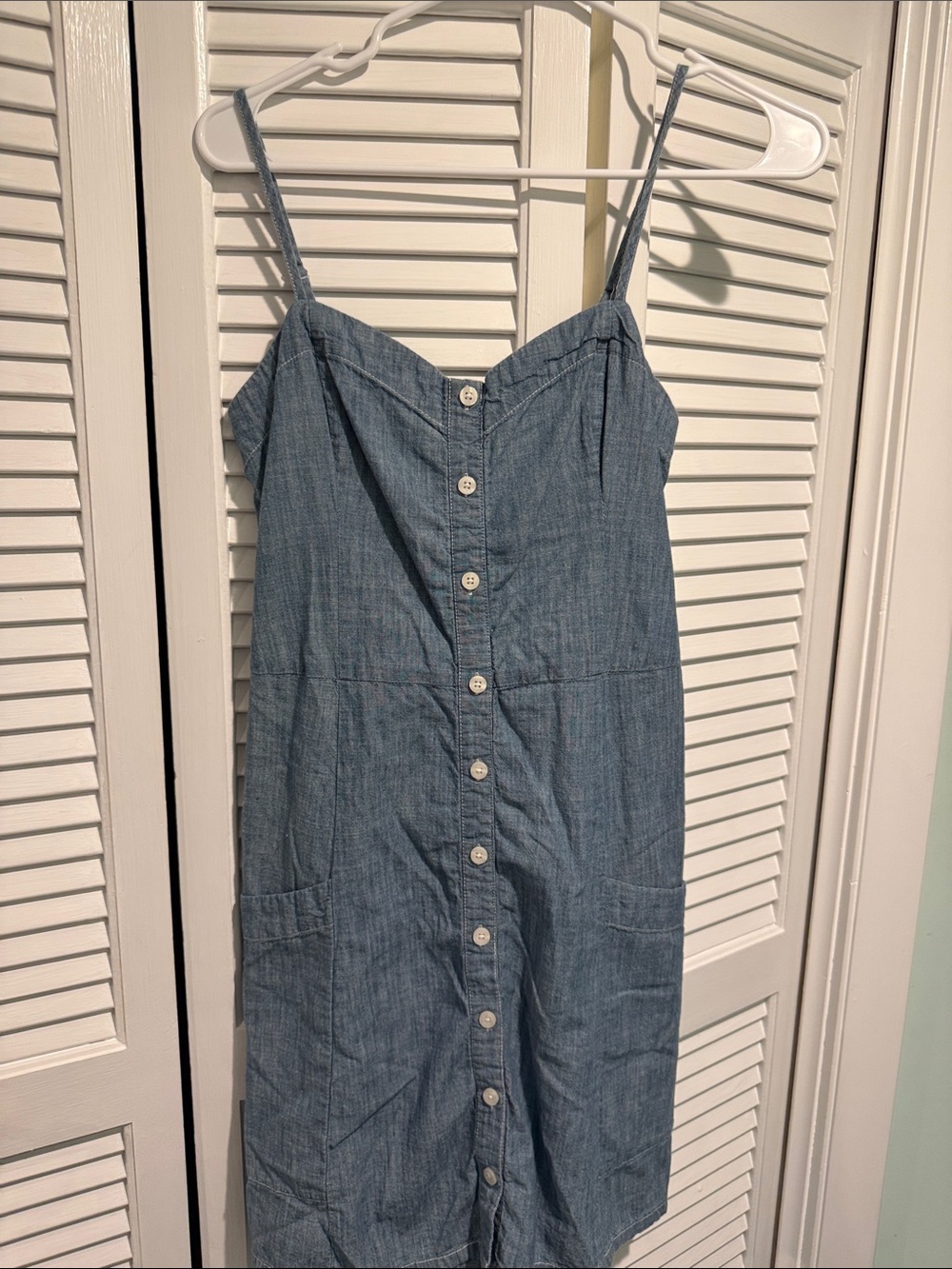 Abercrombie & Fitch Light Denim Button-Front Spaghetti Strap Mini Dress